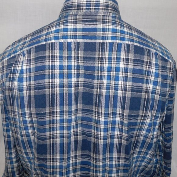 Eddie Bauer Mens L Blue White Plaid Button Front Relaxed fit Flannel Shirt - Picture 9 of 11